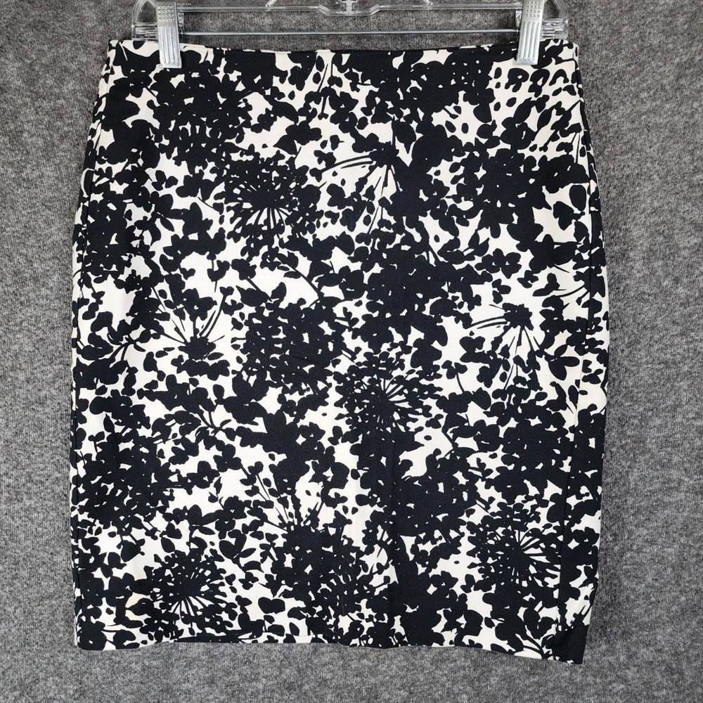 Banana Republic Skirt Womens 6 Pencil Black White Floral Stretch EUC